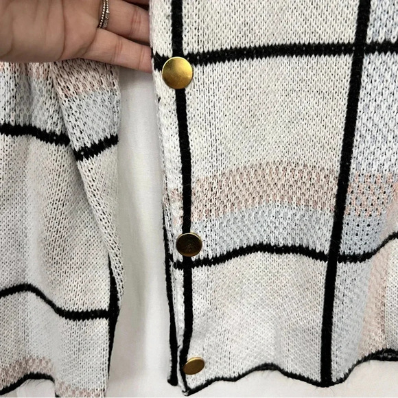 Plaid Windowpane Geometric Cozy Crewneck Preppy Casual Sweater - Picture 4 of 7